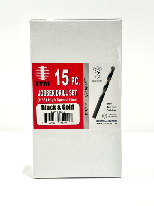 ITM 15Pcs Black & Gold Jobber Drill Set BG-15 - NEEEP.COM