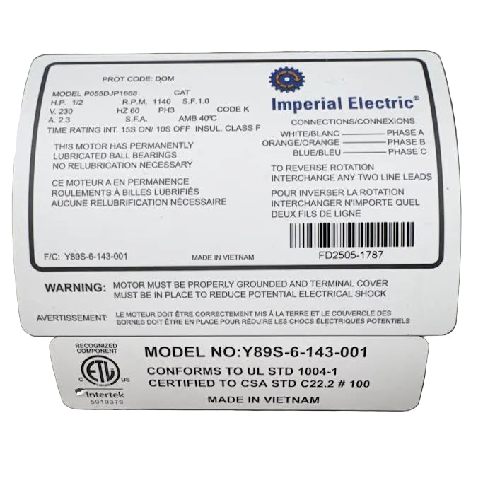 Imperial Electric Motor P055DJP1668 - neeep.com