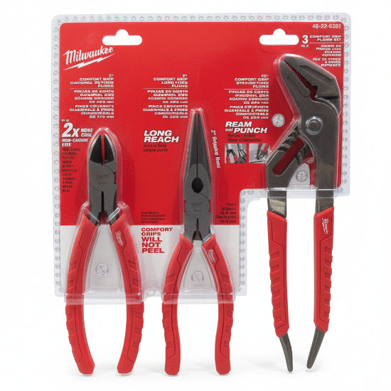 Milwaukee 3pc Comfort Grip Plier Set 48-22-6331 - neeep.com