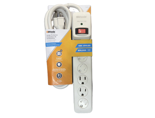 Woods Outlet White Surge Protector 6 ft - NEEEP.COM
